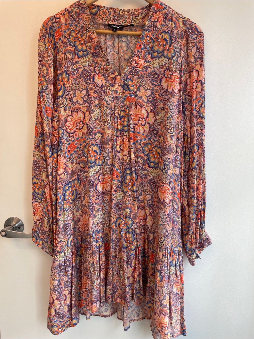 Tolani 100% Rayon Multicolor Floral Paisley Long-Sleeve Dress Size M NWOT